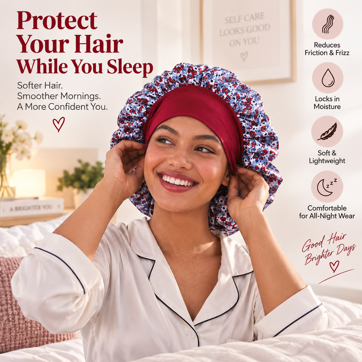 Satin Damage Defense Hair Bonnet - 2 Pcs