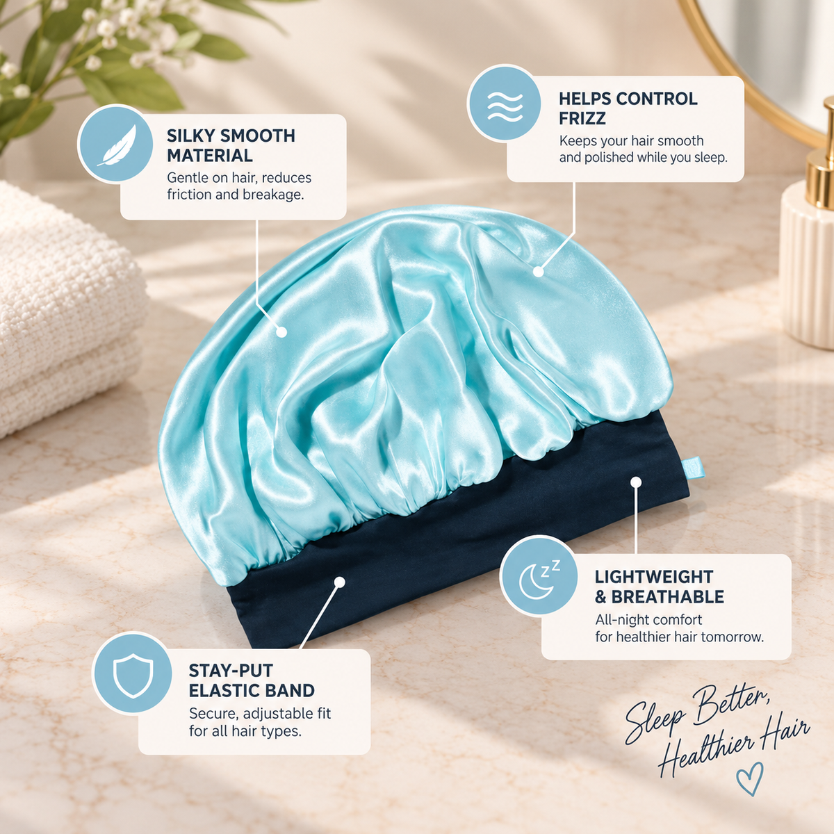 Medium Hair Satin Sleep Bonnet